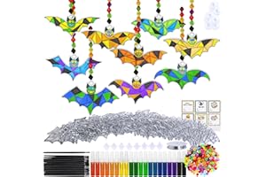 Winlyn 27 Sets Halloween Bat Suncatchers Ornaments Decorations DIY Window Paint Art Suncatchers Halloween Craft Kits Suncatchers Painting Kits for Kids Fall Halloween Classroom Activities Art Projects
