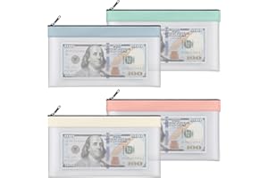 SMARTAKE 4-Pack Money Bags with Zipper, Transparent Bank Deposit Bags, Clear Plastic Money Envelopes for Cash, Coins, Checks, Invoices Organizing, Money Wallet Pouch, 8.4 x 4.1 Inch, 4 Light Colors