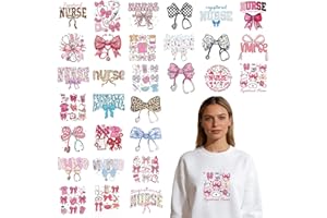 Shejdgart Dtf Transfers Ready to Press - 30 Pcs Nurse Iron on Patches for T-Shirts, Bow Iron on Stickers Heat Transfer Vinyl 