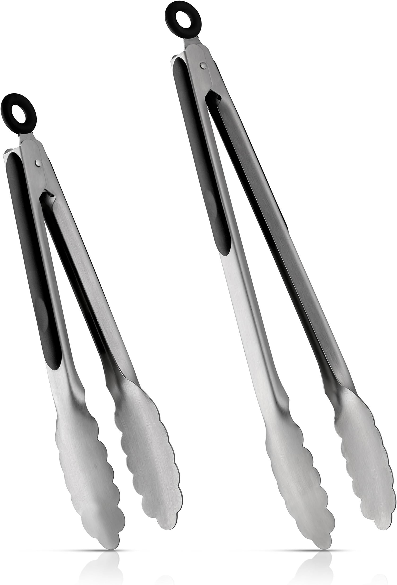Ruzels Stainless Steel Tongs, Locking Kitchen Tongs, Set of 2