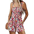 Dokotoo Women's Summer Casual Smocked Rompers Square Neck Sleeveless Loose Shorts Jumpsuits 2025 Beach Vacation Outfits