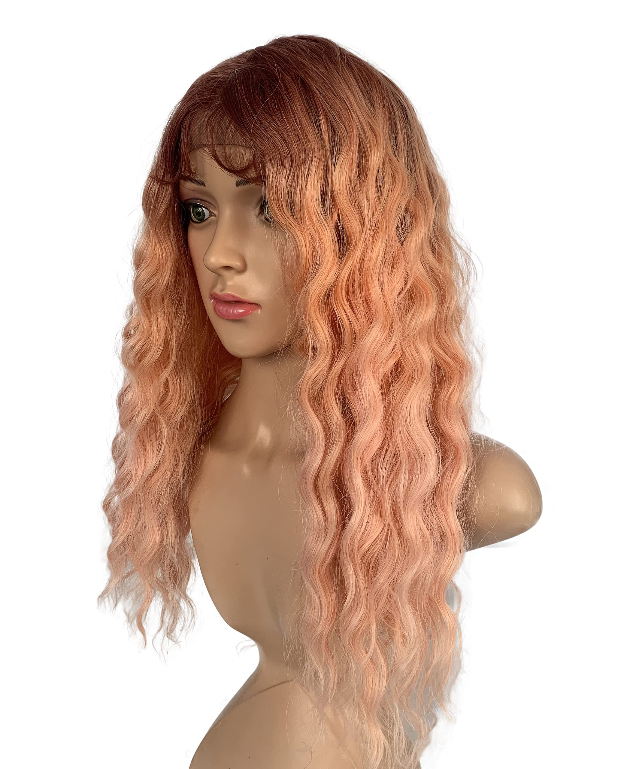 SLEEK 25‘’ Lace Front Wigs Synthetic and Human hair Mixed Wig Blended Wig Loose Wave Wig Centre Parting Wigs For Women 200g-3TPINK