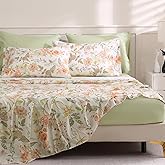 LONAVA Floral Queen Size Bed Sheet Set, 6 Piece, Deep Pocket Sage Green Fitted Sheet, Comfy & Breathable Patterned Flat Sheets, Premium Microfiber, Warm Flower Printed