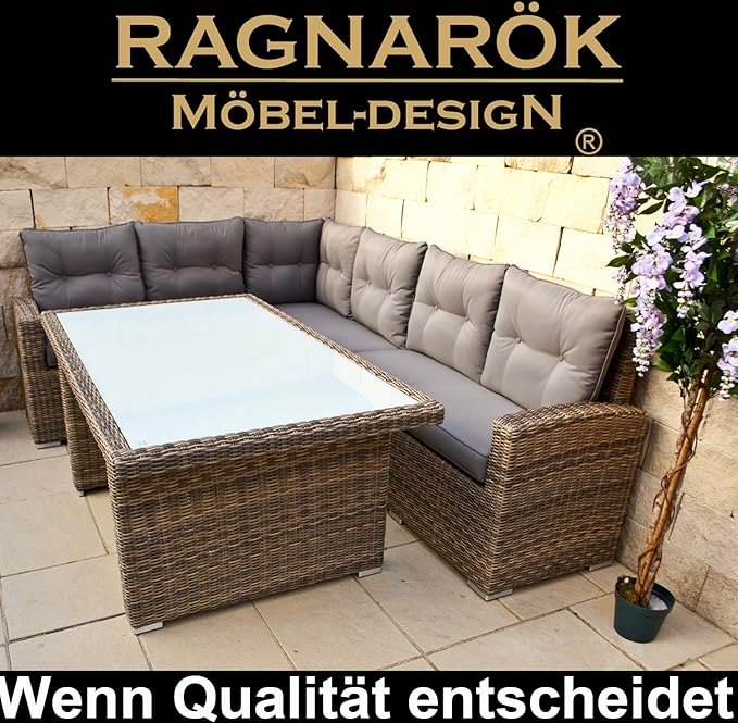 PolyRattan DEUTSCHE MARKE - EIGNENE PRODUKTION 8 Jahre GARANTIE auf UV-Beständigkeit Gartenmöbel Tisch + Dinning Lounge