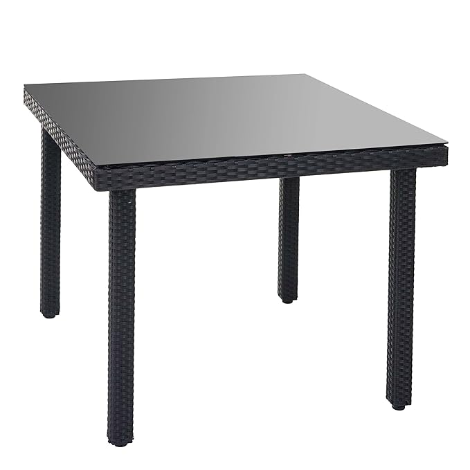 Mendler Poly-Rattan Gartentisch Cava, Esstisch Tisch mit Glasplatte, 90x90x74cm ~ anthrazit