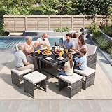 Panana 8 Seater Rattan Garden Dining Set with Table Chairs Stools view 2