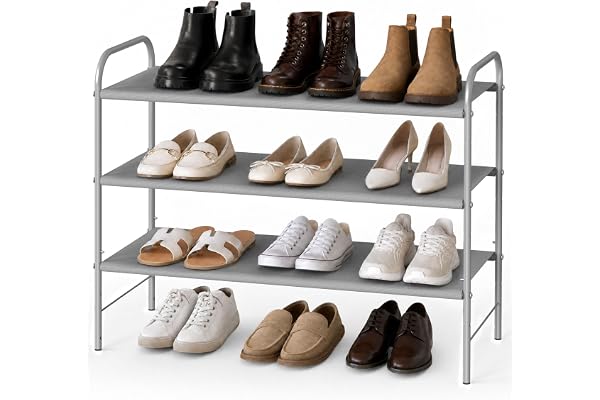 Simple Houseware 3-Tier Shoe Rack Organizer, 9-16 Pairs Storage with Sturdy Metal Frame and Non-Woven Fabric Shelves for Entr