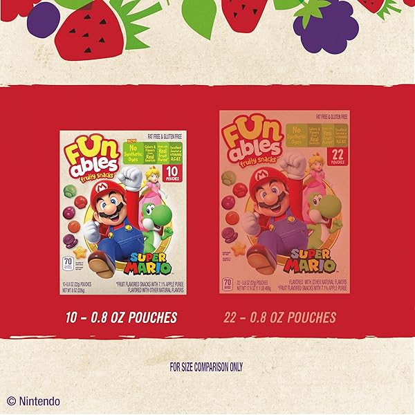 FUNABLES FRUITY SNACKS, SUPER MARIO, ASSORTED FRUIT, FLAVORED SNACKS, 0.8 OZ 10 CT