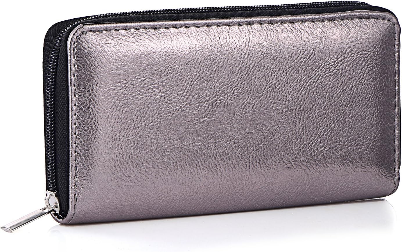 DonDon Ladies' Metallic Look Purse with Zip - Money Pouch Soft in Grey 7.87" x 3.94" x 0.98" - Image 3