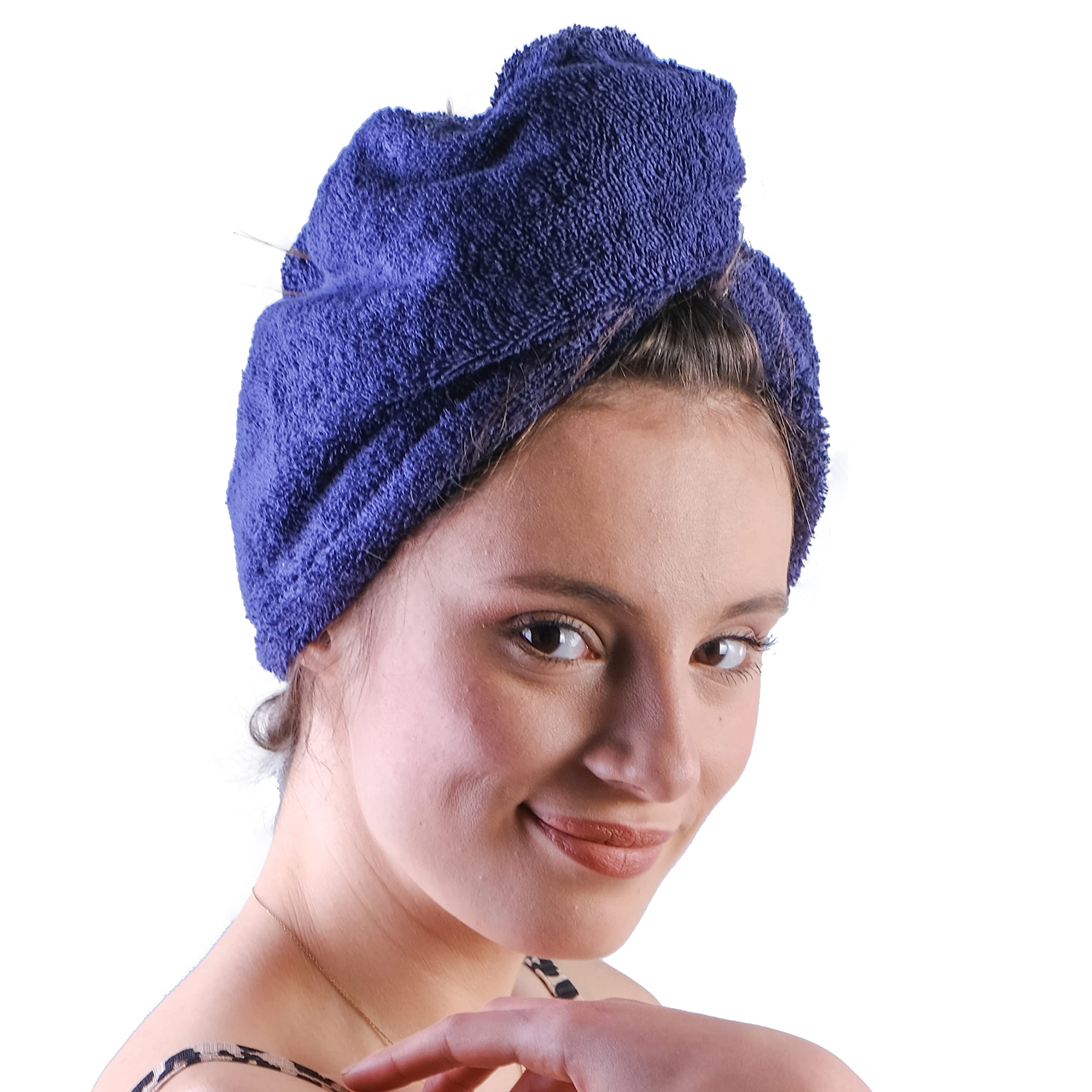 LLAMAXY 100% Pure Organic Cotton Hair Towel - Quick Twist Rapid Dry Turban Wrap for Adults and Children - 1 Pack Navy Blue