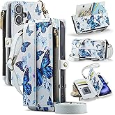 YWKJ for iPhone 16 Case Wallet with RFID Blocking Card Holder Colored Drawing PU Leather Magnetic Snap Flip Zipper Strap Wallet Phone Case Fit for iPhone 16,Aurora Butterfly