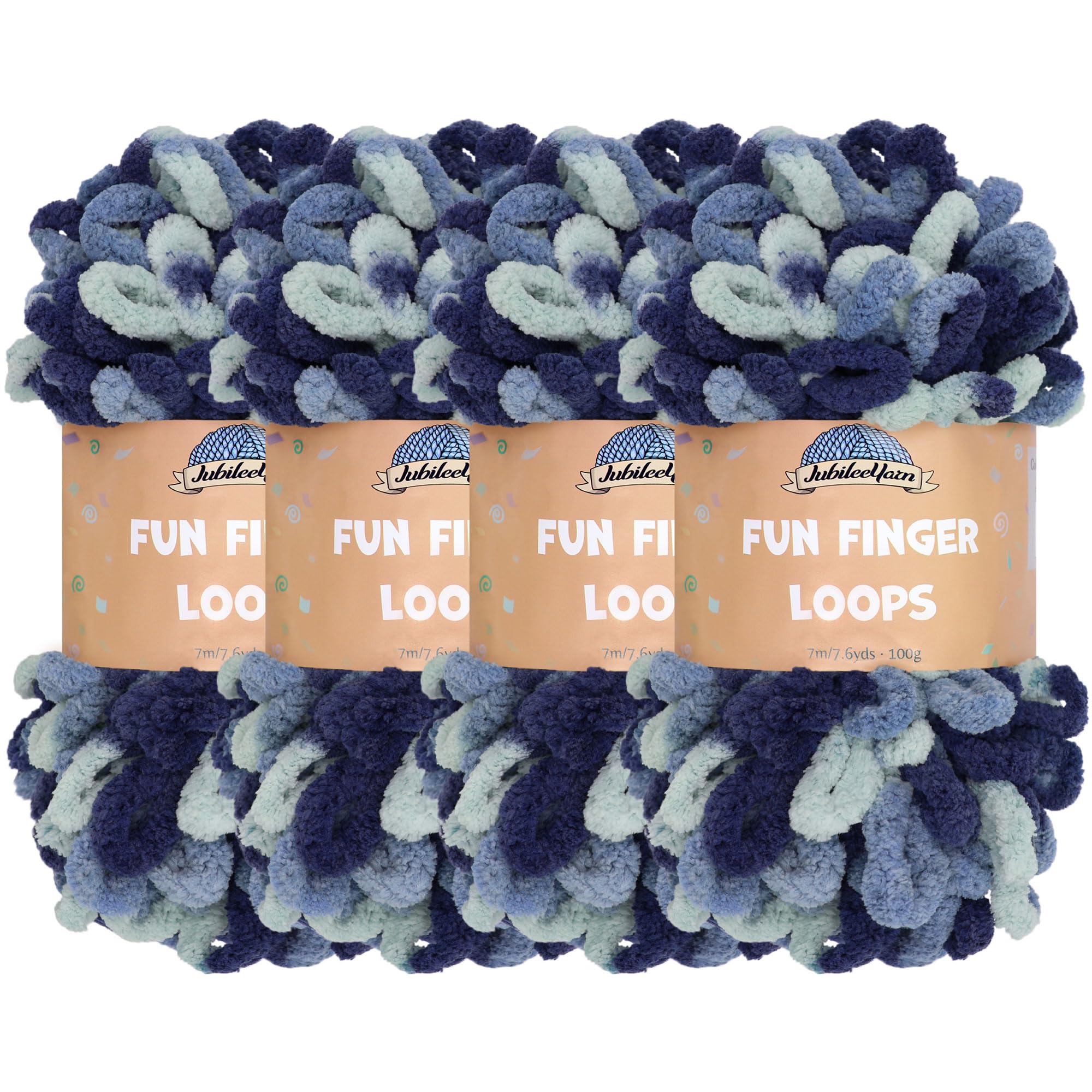 JubileeYarn Fun Finger Loops Yarn - Polyester Jumbo Weight Loop Yarn - 100g/Skein - Pegasus - 4 Skeins
