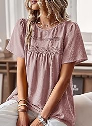 Falechay Pink Tops for Women Short Sleeve Fashion