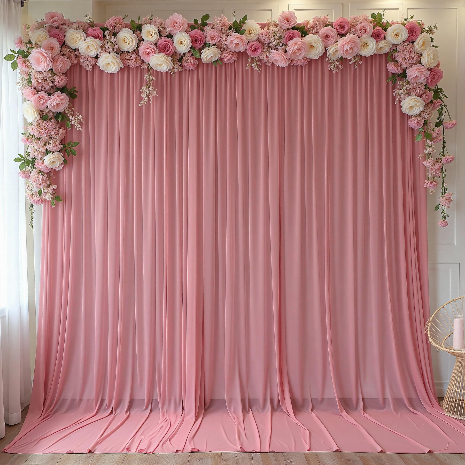 Photo 1 of 10ft x 10ft Dusty Rose Backdrop Curtains, Wrinkle-Free Sheer Chiffon Fabric Photo Backdrop Drapes for Wedding Arch Party Ceremony Stage Photography Birthday Decorations