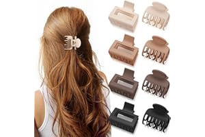 ZUFIO Small Claw Hair Clips for Thin Hair - 4X Matte 1.5"" Rectangle & 4X 1.5"" Double Row Teeth Small Hair Claw Clips for Th