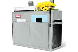 HAKACC Bedside Storage Organizer, Hanging Bed Organizer Bedside Caddy Light Grey Remote Holder for Home College Dorm