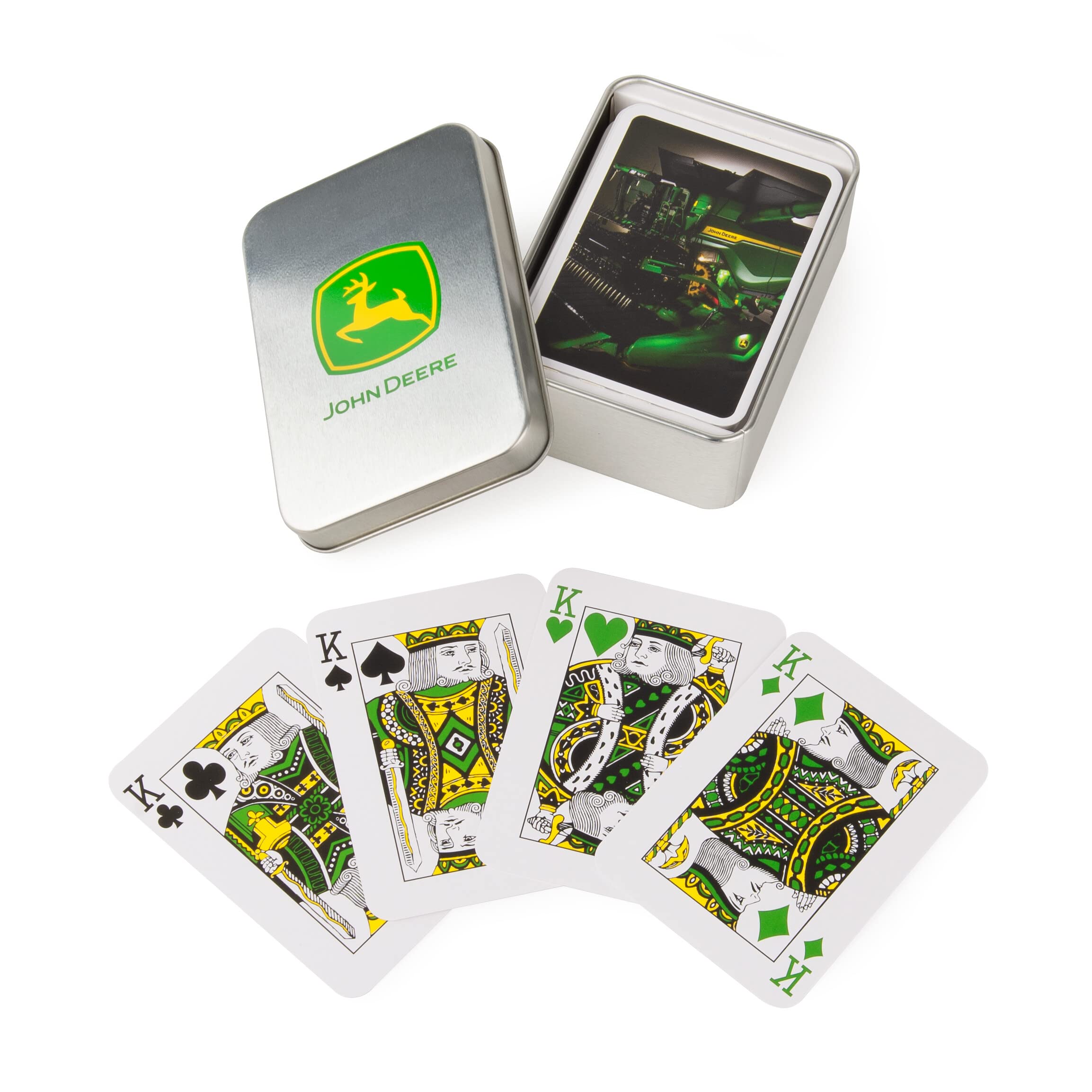 John Deere Playing Cards in Tin, 52 Card Deck Featuring John Deere Tractor Image, Includes Collector's Tin Box with Logo, Card Game for Kids Aged 6 Years +