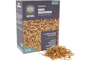 Worm Nerd WN61 10LB Dried Mealworms Non-GMO High Protein and Fiber Treat for Chickens, Birds, Reptiles, Amphibians, Fish., 10 Pounds.