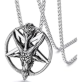FaithHeart Leviathan Satanic Brimstone Cross Necklace, Gold Plated Stainless Steel Satan Church Jewelry, Alchemical Symbol for Brimstone Pendant Satan Goat Necklaces for Men with Gift Box