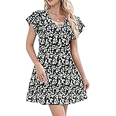 Summer Dresses for Women 2025 Casual Ruffle Sleeves Mini Dress Sundresses Floral Boho Beach Dresses with Pockets