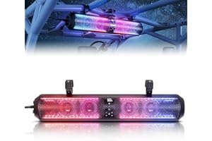KEMIMOTO UTV Sound Bar 28 Inch ATV Soundbar 4X Subwoofers LED Party Lights Bluetooth Golf Cart Sound Bar 2X Tweeters Compatible with Polaris RZR Can-Am X3 Defender CFMOTO for 1.56"- 2.25" Roll Cage