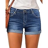 LookbookStore Women's High Waisted Rolled Hem Distressed Jeans Ripped Denim Shorts