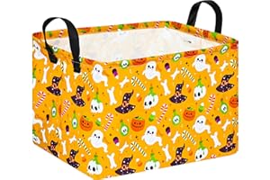 FUULOXE Halloween Empty Storage Basket with Handles Open Gifts&Candy Spooky Basket stuffers for Kids Baby Collapsible Women Organizer Bins Toys Boxes for Shelves Home Office