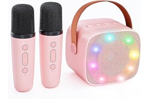 VERKB Karaoke Machine for Kids, Portable Bluetooth Speaker with 2 Wireless Microphone, Karaoke Toys Birthday Gift for Girls Age 4, 5,6,7,8,10+Year Old(Pink)