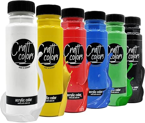 Craft colors® hochwertige Acrylfarbe -Set (6 x 250 ml) | deckende