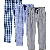 MoFiz Mens Cotton Pajama Pants Lightweight Lounge Sleep Plaid Bottoms with Pockets Drawstring