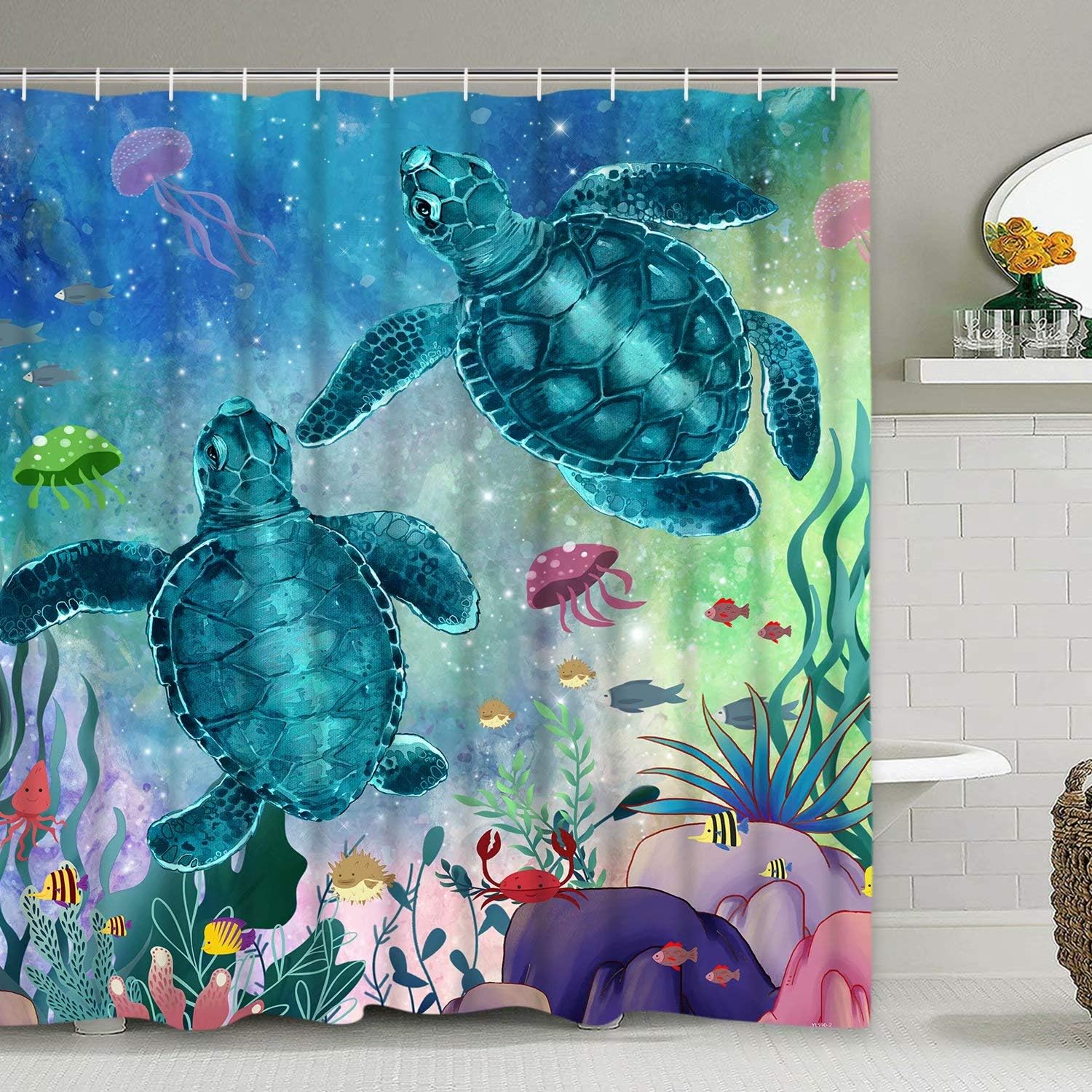 Amazon Com Sea Turtle Shower Curtain With 12 Hooks Ocean