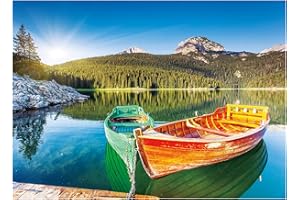 SiTimmGer Boats Jigsaw Puzzles for Adults 500 Piece Canoe at Wetland Moraine Lake Canoes Jigsaw Vibrant Challenging Landscape Puzzles for Adults Art for Family Fun Puzzle Games Toys 14.5" x 20”