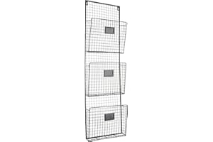 Designstyles Three Tier Wall File Holder – Durable Black Metal Rack with Spacious Slots for Easy Organization, Mounts on Wall and Door for Office, Home, and Work