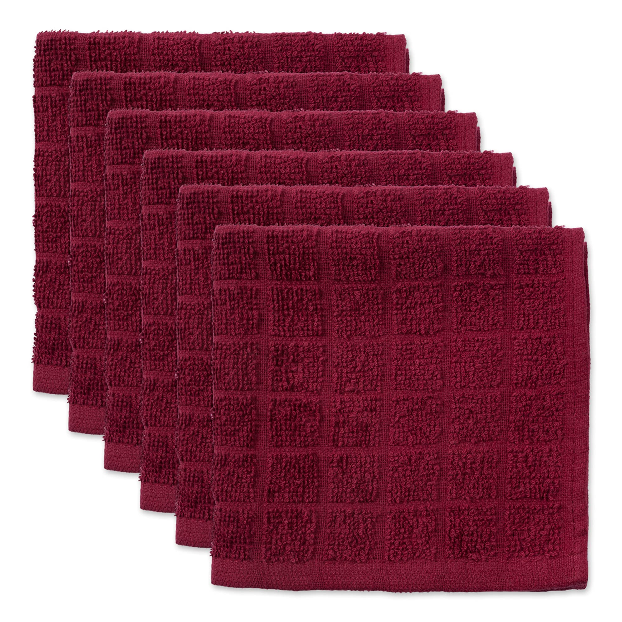 DII Solid Windowpane Dishcloth Set, Cotton, Wine, 12x12 — image 1