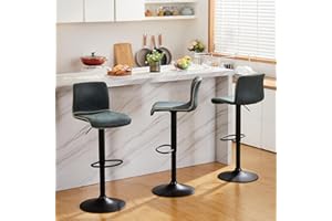 HeuGah Swivel Bar Stools Set of 3, Counter Height Bar Stools with Back, Adjustable Bar Stools 24" to 32", Deep Teal Faux Leather Bar Stools for Kitchen Island (Deep Teal, Set of 3 (24'' to 32''))