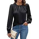 Blooming Jelly Womens Dressy Casual Blouses Satin Long Sleeve Shirts Pleated Business Tops Trendy Fall Outfits