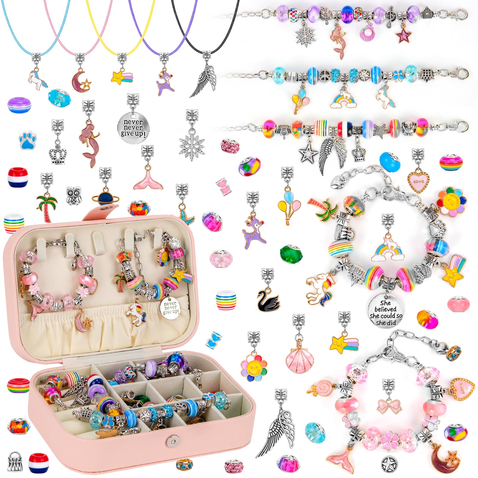 Hysagtek Bracelet Making Kit for Girls - 120 Pcs DIY Jewelry Making Supplies with Storage Box, Colorful Charm Beads, Elastic String & Accessories, Birthday Gift Set