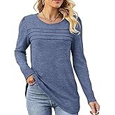 BKHOLL Long Sleeve Blouses for Women Crew Neck Pleated Dressy Casual Business Shirts Trendy Fashion Tunic Basic Tops