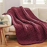 WESHIONGOO Chunky Knit Blanket Throw 51"×63" Knitted Throw Blankets for Couch Bed Fluffy Soft Blanket with Jumbo Chenille Yarn Thick 100% Handmade(Burgundy Red)