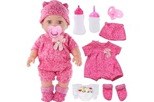 DONTNO 12 Inch Baby Doll with Clothes and Accessories, Reborn Alive Baby Doll Feeding and Caring Set with Baby Bottles Diaper Nipple for Little Girls Pretend Play Set