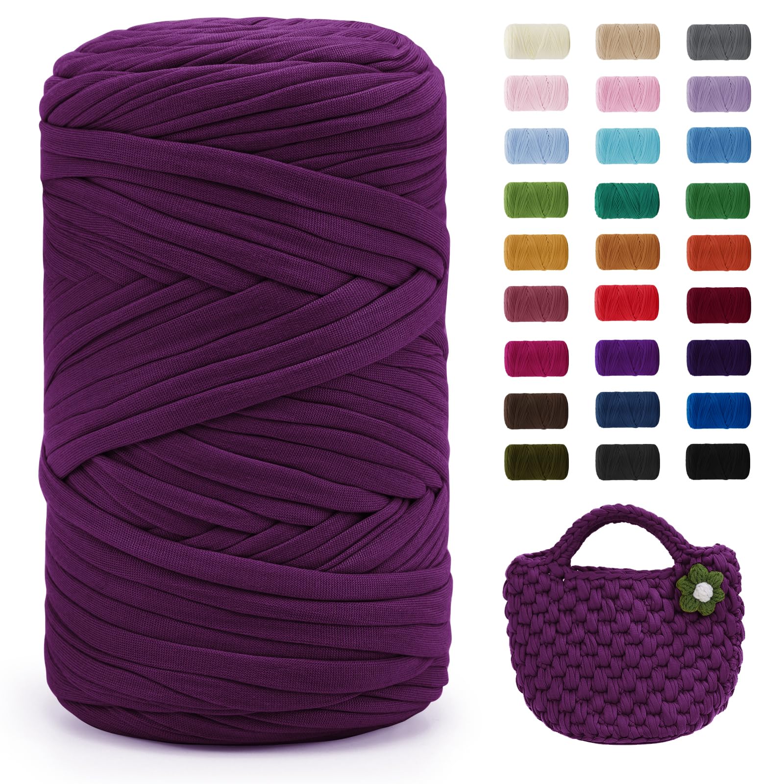 Uiopa Dark Fuchsia T-Shirt Yarn, 400g/120m Elastic Fabric Crochet Cloth T Shirt Yarn, Chunky Hand Knitting Polyester Ribbon for Crocheting Bags/Baskets/Rugs, Home Decor, DIY Crafts
