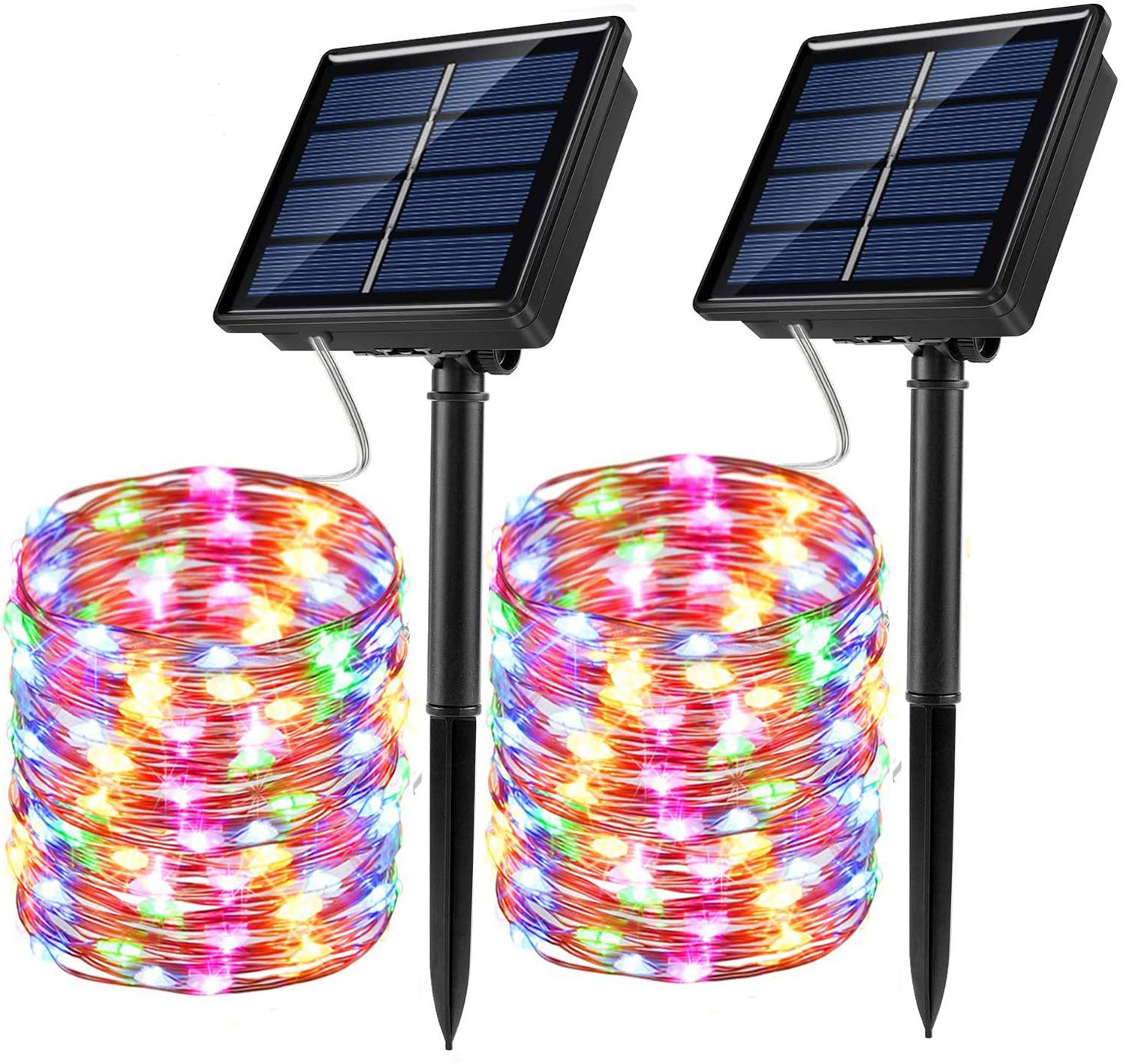Solar String Lights, 2 Pack 100 LED Solar Fairy Lights 33 ft 8 Modes Copper Wire Lights Waterproof Outdoor String Lights for Garden Patio Gate Yard Party Wedding (Multicolor)
