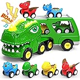 ENJSD Toys for 1 2 3 4 Year Old Boys, 5 in 1 Toys for Ages 2-4 with 4 Dinosaur Toys for Kids 3-5, Friction Powered Kids Boy Toddler Toys 1 2 3 4 5 Year Old boy Gifts with Flashing Light & Sound
