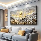 ZUITINGHUA Canvas Wall Art For Living Room Wall Decor For Bedroom Office Wall Decoration Golden Moon Landscape Painting Mountain Pictures Artwork Room Aesthetic Home Decor 20x40 In