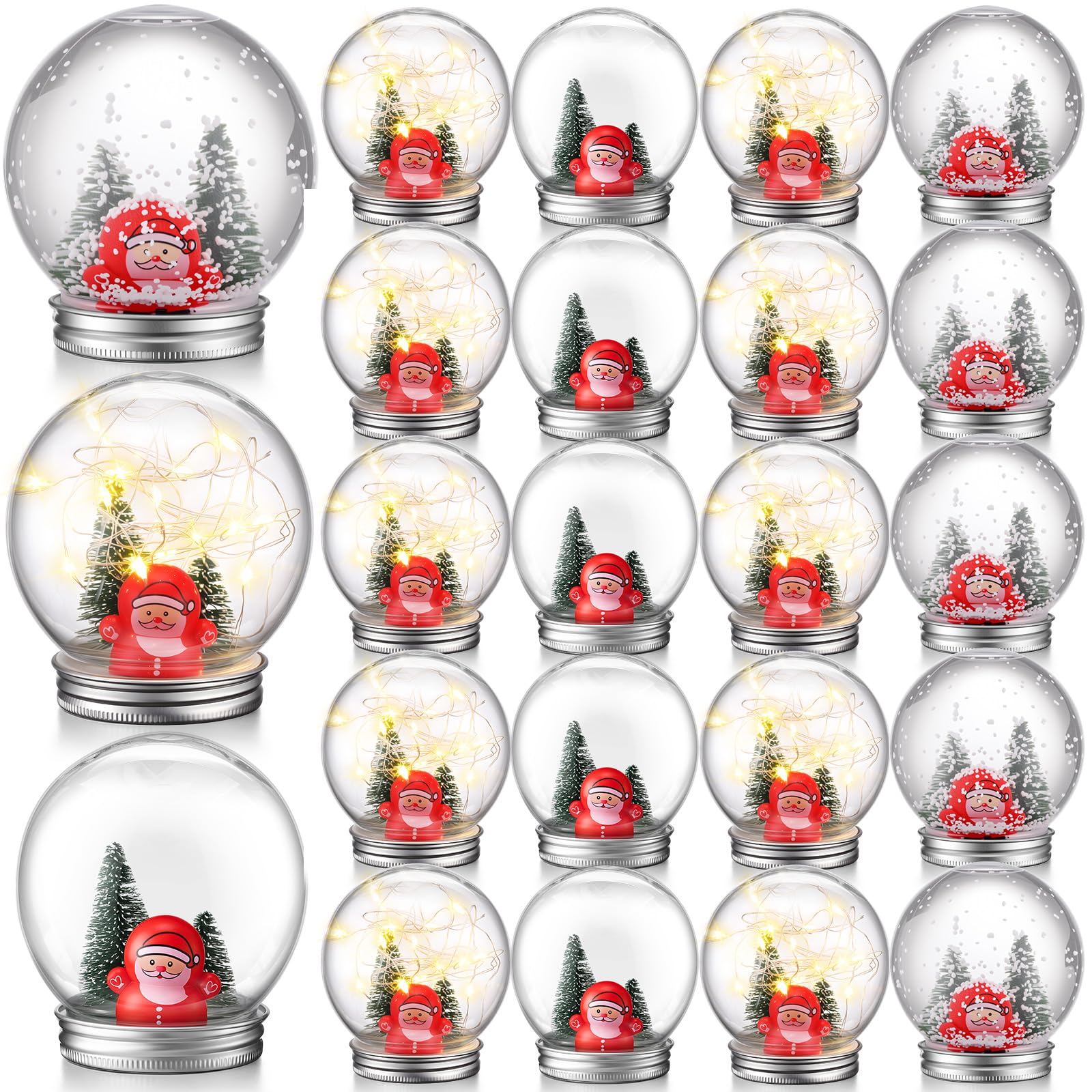 Photo 1 of Jerify 24 Sets Christmas DIY Snow Globe Kit 3.6 Inch Clear Plastic Water Globe with Christmas Tree Xmas Mini Fillable Ornament Faux Snow Screw Off Cap for Home Decoration Crafts(Santa Claus)
