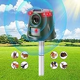 Solar Powered Animal Deterent, Ultrasonic Animal Control Device with Motion Sensor and FIashing Light, Waterproof Outdoor Ani