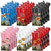 Epakh 24 Pack Hero Party Favors Bags with Tissue Paper and Handle Recyclable Treat Cookie Candy Gift Bag Comic Hero Decorations Boom Theme Birthday Decorations Supplies