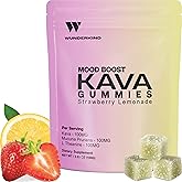 WUNDERKIND Kava Gummies Extra Strength Mood Boost - High-Potency 70% Kavalactones | Natural Stress Relief | Vegan, Clean Ingredients, No Gelatin or Dyes | 1 Gummy Per Serving | Strawberry Lemonade