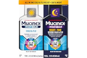 Mucinex Fast-Max Cold and Flu & Nightshift Medicine for Adults, Over-The-Counter Medication Combo Pack for Sore Throat Relief, Decongestant, Cough & Cold Medicine (2 x 6 Fl Oz)