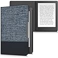 kwmobile Case Compatible with Kobo Aura Edition 2 - PU Leather and Canvas e-Reader Cover - Dark Blue/Black